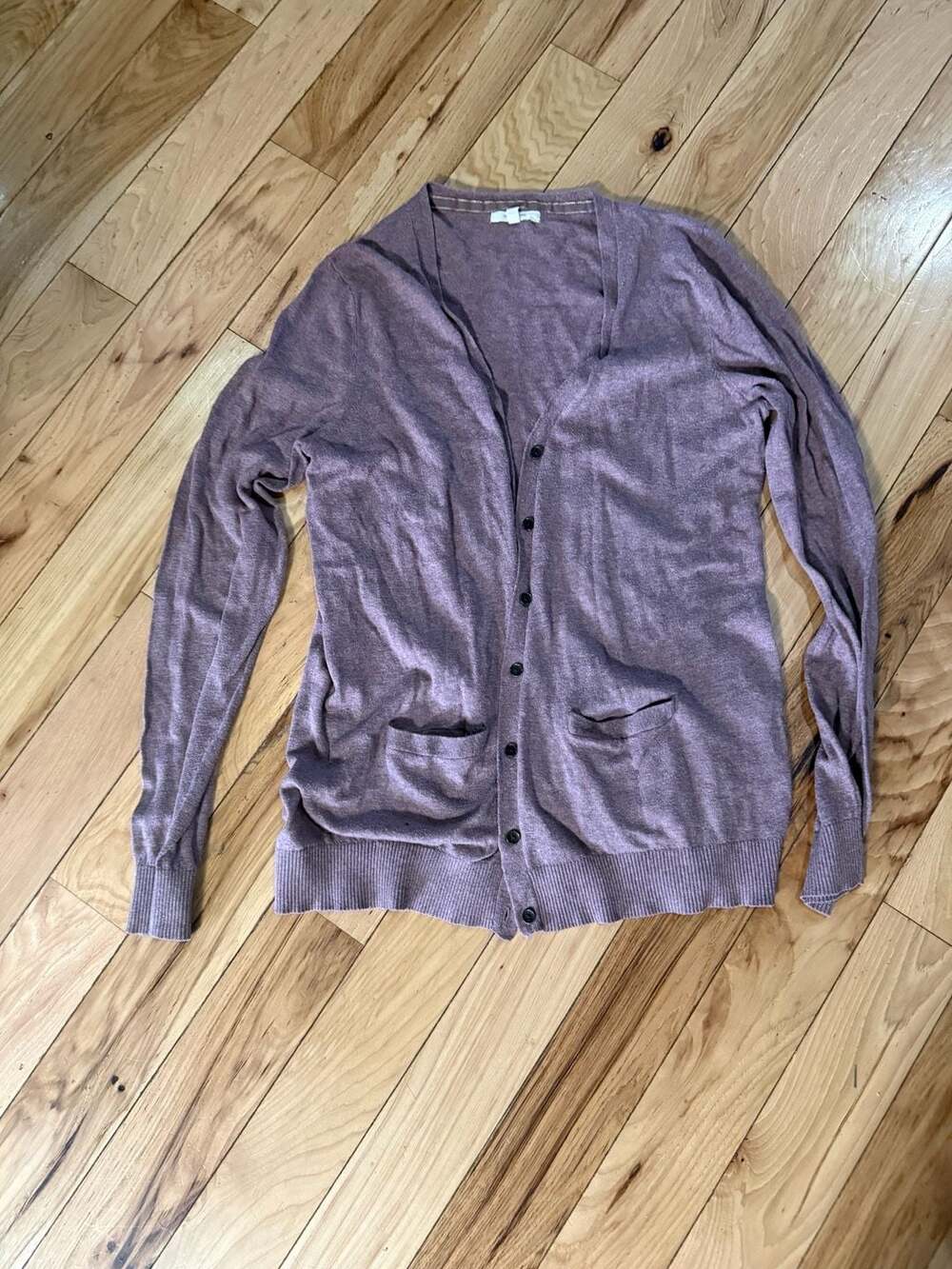 maurices Women's Purple V-Neck Button-Up Cardigan Sweater with Pockets